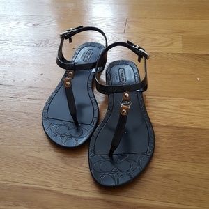 Coach black t-strap sandals